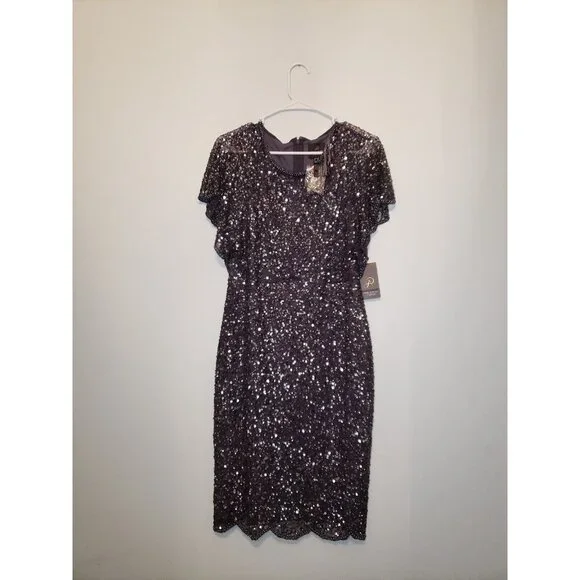adrianna papell short sleeve sequin cocktail dress Adrianna Papell Short Sleeve Black Sequin / Beaded Cocktail Evening dress